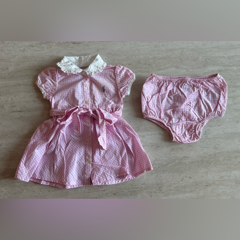 Ralph Lauren Pink and White Gingham Dress with Bloomers